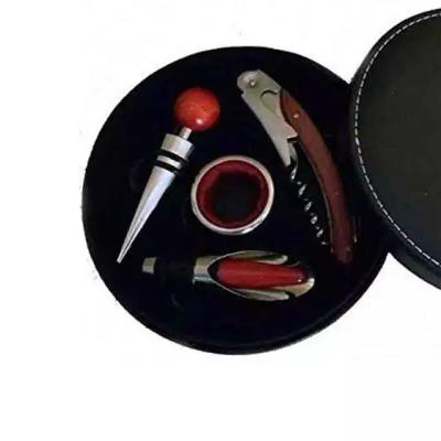 China Workable set of wine in MDF case, corkscrew/bottle opener, pourer, drip ring and wood stopper for sale