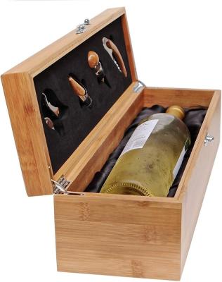 China Wholesale 4pcs Easy To Use Bar Tools Wine Bottle Corkscrew Opener In Wooden Box Pourer 4 Pieces Kit Wine Accessories Gift Set With Bamboo for sale