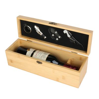 China Wholesale 4pcs Easy To Use Bar Tools Wine Bottle Corkscrew Opener In Bamboo Wooden Box 4 Pieces Kit Wine Accessories Gift Set With Bamboo for sale