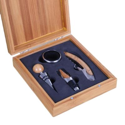 China Viable wine bottle opener set in BAMBOO WOODEN case, wine accessories gift set for sale