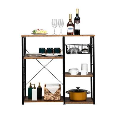 China Traditional Storage Furniture Metal Kitchen Baking Rack Microwave Storage Rack Oven Rack With Wine Storage Cloth Workstation for sale