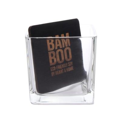 China Wholesale Home Decoration Frosted Black Clear Custom Glass Candle Jar Logo Print Handmade Square Shape for sale