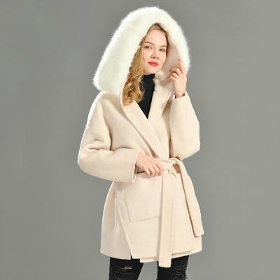 China Breathable Dinner Faux Fur Collar Wool Winter Warm Coat For Women Plus Size Hooded Coat Woman Cashmere Fur Coat for sale