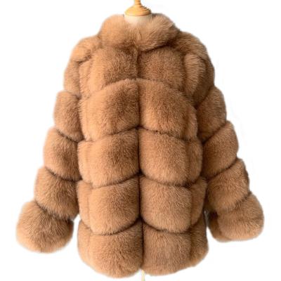 China High Quality Camel Fox Real Fur Coat Women Anti-Shrink Winter Luxury Real Fur Coat for sale