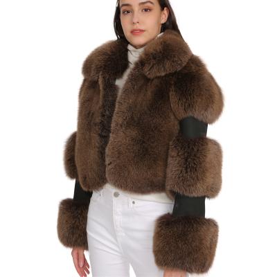 China Full Fox Anti-Shrink Skin Over Coat Women Fashion Fox Fur Collar Coat Hot Sale Real Fur Coat Woman Winter for sale