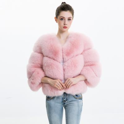 China New Fashion Real Lady Fox Fur Coat Solid Color Anti-Shrink Pink Fluffy Women's Fur Coat for sale