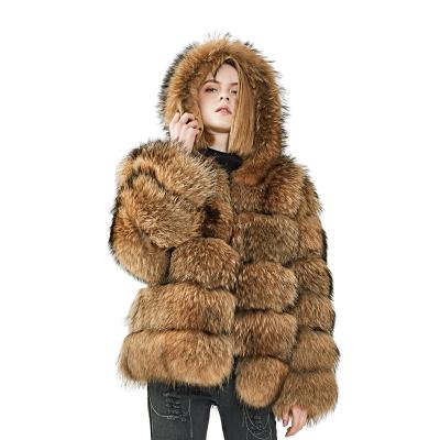 China Mao Mao Fur 2019 New Winter Anti-shrinkage Warm Genuine Raccoon Fur Coat With Hood for sale