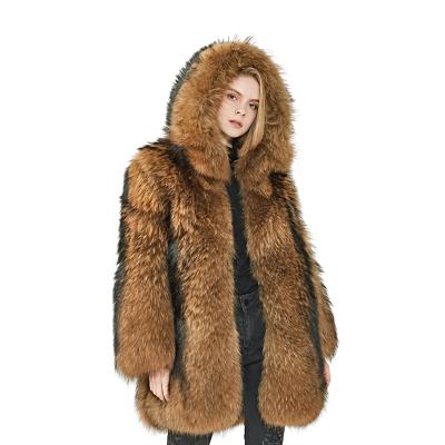 China Winter Russian Mao Mao Fur Coat Plus Size Thickening Fully Hooded Anti-Shrink Raccoon Fur Coat for sale