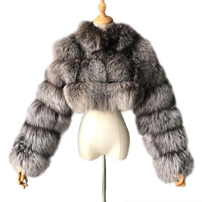 China Real Fox Fur Coat Winter Silvery Fox Fur Coat Stand Collar Fashion Short Real Fox Fur Coat Wholesale Anti-Shrink for sale