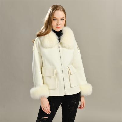 China New Arrival Real Fox Fur Collar Women Wool Cashmere Coat Elegant Cashmere Coat Wool Breathable Woolen Coat for sale