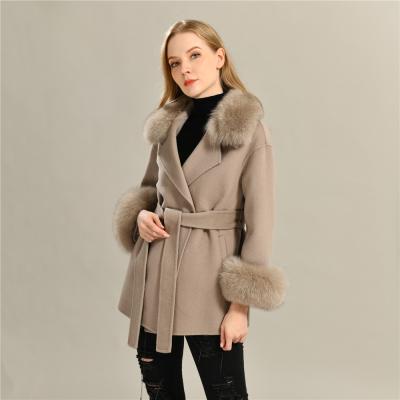 China Vintage Cashmere Woolen Coats Womens Breathable Lady Coat Cashmere Coat With Fur Cuff for sale