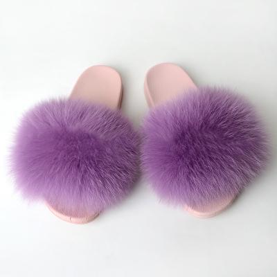 China Fashion Trend Soft Fur Slippers Indoor/Outdoor Real Fox Fur Plush Fashion Furry Slippers For Women for sale