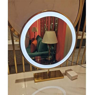 China 2022 Led Journey Lighted Make Up Mirror With Light For Makeup Herschel Round Cosmetic Mirror Magnifying Hand Held Portable Vanity Mirror for sale