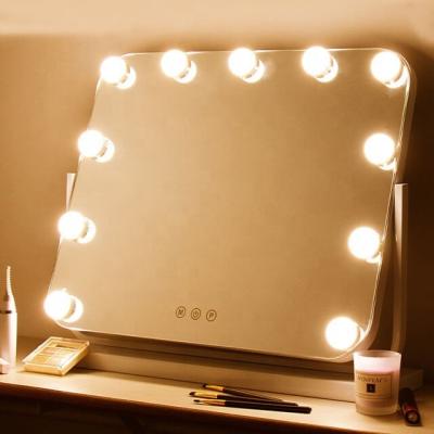 China Table Lighted Make Up Mirror Hollywood Vanity Mirror Style Led Cosmetic Mirror With 11 Touch Dimming Led Bulb for sale