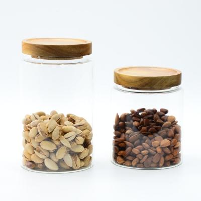 China Top Quality Heatable Borosilicate Glass Food Storage Jars With Acacia Lid for sale