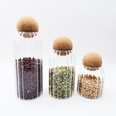 China Borosilicate Glass Storage Jar Three Piece Suit Heatable Kitchen Instruments 500/700/1000ml With Cork Ball Lid for sale