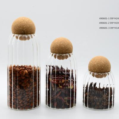 China Top Quality Heatable Borosilicate Glass Storage Jar With Spherical Cork Lid for sale