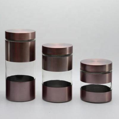 China Sustainable 4pcs Round Glass Jar With Engraving Metal Coating for sale