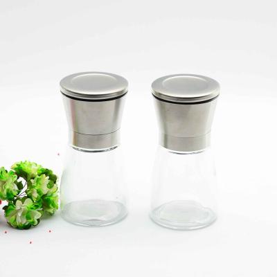 China Viable 2 Pieces Per Set Glass Spice Jar With Stainless Steel Pepper Grinder Wholesale for sale