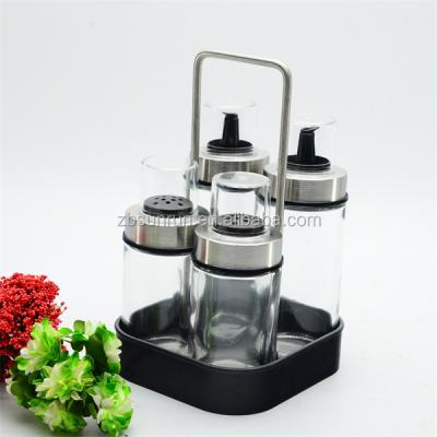 China Eco-friendly Glass 2pcs Oil Jar and 2pcs Spice Jar Set for sale