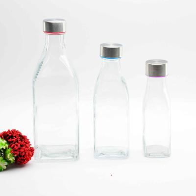 China Sustainable 1000ml, 500ml, 250ml wholesale hotsale square glass water bottle with s/s lid for sale