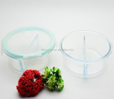 China High Sustainable Borosilicate Glass Bowls With 2 Compartments And Plastic Lock Cover for sale