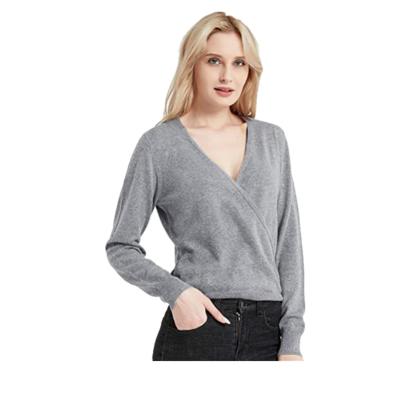 China Anti-Wrinkle Women's Deep V-Neck Cashmere Wool Blended Sweater Relaxed Fit Soft Knit Sweater Long Sleeve Pullover For Autumn Winter for sale