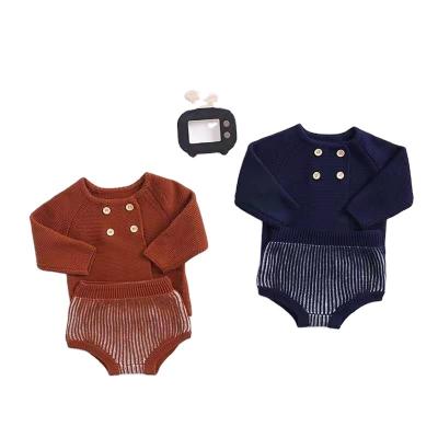 China Wholesale 100% COTTON baby knit cotton suit sweater cardigan and short pants cute baby outfits for sale