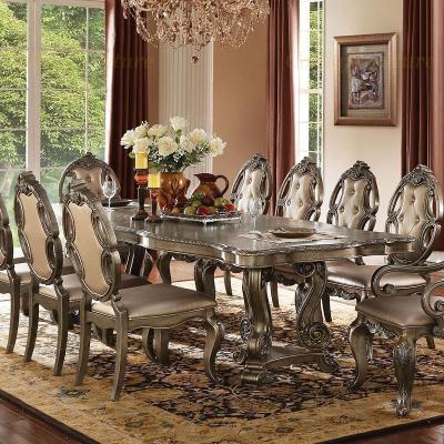 China Wooden top french antique design dining room set wooden carved diining table and vantage french style chairs for sale