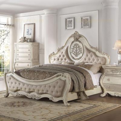 China Luxury Upholstered Fabric Bedroom Solid Wood Top Furniture Europe(Size) Design French Antique Adjustable Solid Wood Bedroom Furniture Set for sale