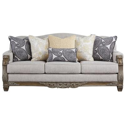 China American Style Solid Wood Frame Cotton Canvas Fabric Sofa Living Room Solid Wood Carved Sofa Set Gray Solid Wood Fabric Sofa for sale