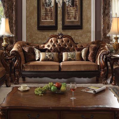 China European Traditional Solid Wood Frame Design Fabric Sofa Living Room Sofa Set Wood Carved Fabric Sofas for sale