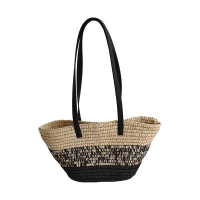 China Water Resistant Customization Colorful Stripe Straw Bag Summer Beach Eco Friendly Handmade Woven Tote Bag for sale