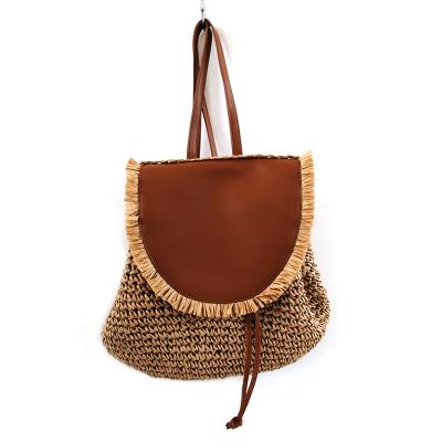 China Anti-Theft Customization Straw Flat Backpack PU Flat Straw Bag Suitable for Genderless for sale