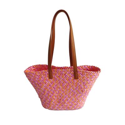 China Water Resistant Summer Weave Tote Bag Straw Shoulder Bags Colorful Women Fashion Beach Bag for sale