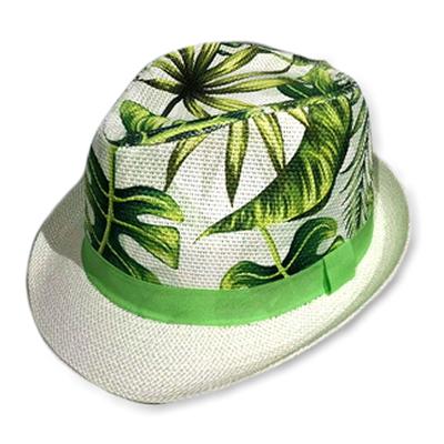 China Eco-friendly Custom Men printed Beach Hat Summer Sun Fashion crimping  Palm Leaf fedora straw hats for sale