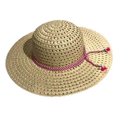 China Eco-friendly Handmade Summer New Arrivals Lady's Wide Brim string trim Fashion Beach Hat Straw Hat for sale