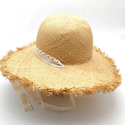 China Eco-friendly 2023 Custom Fashion Sun Protection Wide Brim Naturalc raw edge plain color Dome Beach Hat for sale