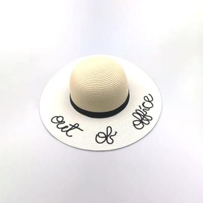 China Eco-friendly Wide Brim Floppy Wholesale Custom Summer Beach Sun Floppy Paper Embroider Straw Hat For Women for sale