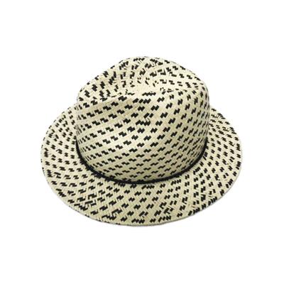 China Eco-friendly Customized Summer Beach Black Dot Straw Western Boater Women Fedora Straw Hat for sale