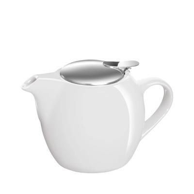 China Sustainable Hot Selling Modern Design Round Shape Ceramic White Teapot with 304 Stainless Steel Infuser for sale