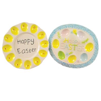 China Sustainable Creative Colorful Ceramic Happy Easter Egg Tray for sale