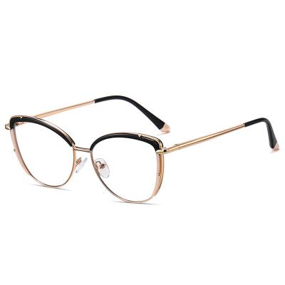 China new color-blockblue glass block light glass women fashion metal myopic luxury frame Anti-blue spring light leg for sale