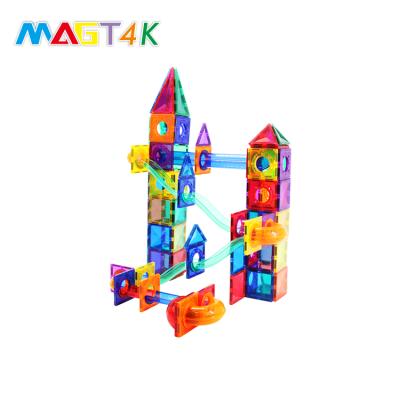 China Building Toy Magnetic Tiles Genius Marble Run Starter Set 62 Pieces Magnetic Marble Run Ball Toy Marble Run Game for sale