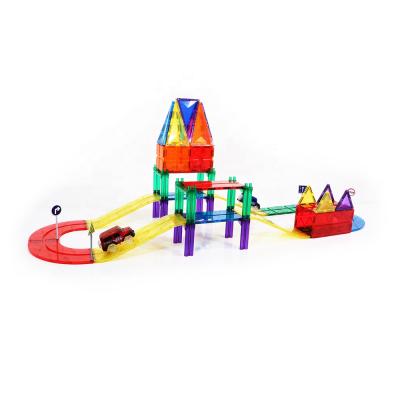 China Toy Factory Direct Selling 84pcs Packing Track Car Magnetic Tiles Intelligent Construction Toys For Children for sale