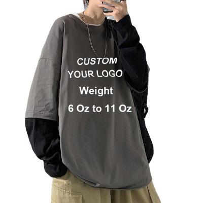 China Custom Heavy Cotton Long Sleeve Anti-Wrinkle T-Shirt Oversized 100% Double Layered Crew Neck Tee 10 oz for sale