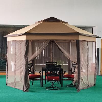 China Luxury Product 2X2X2M Medium Size Foldable Polyester LED Hexagon Pop Up Easy Assembly Backyard Event Gazebo With Mosquito Nets for sale