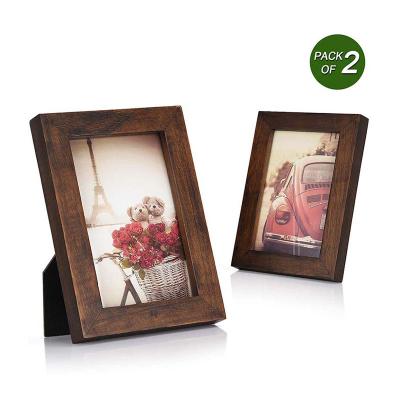 China Eco-Friendly Picture Frames Photo Display For Vintage Walnul Vintage Walnul Table Top or Wall Mount Solid Wood Glass High Definition Photo Frame 2 Pack for sale