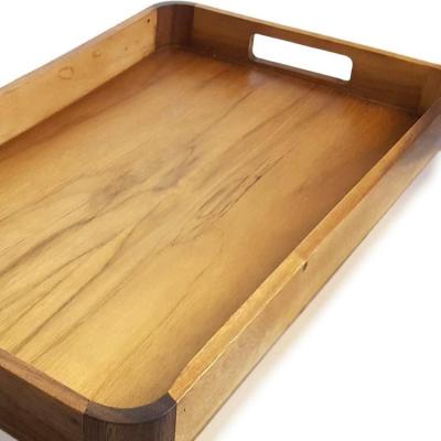 China Wholesale Custom Made Soft Profile Durable Wood Eco-friendly Simple Design Serving Tray Rectangular Coffee Tea Table Serving Tray With Handle for sale