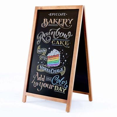 China Restaurant A-Frame Chalkboard Sidewalk Sandwich Message Table Sign Rustic Wood Black Chalkboard Natural and Standable Movable for sale